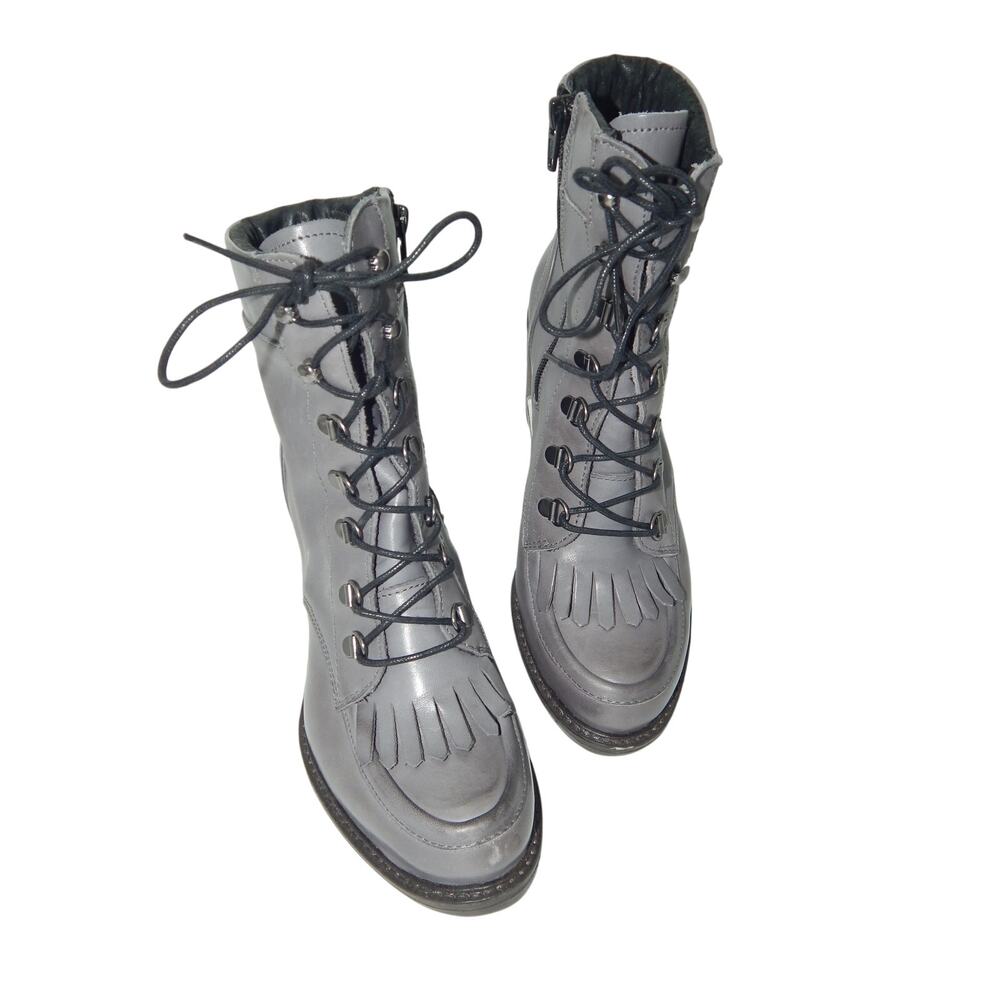 Eric Michael Gray Leather Lace Up Ankle Bootie Size 36